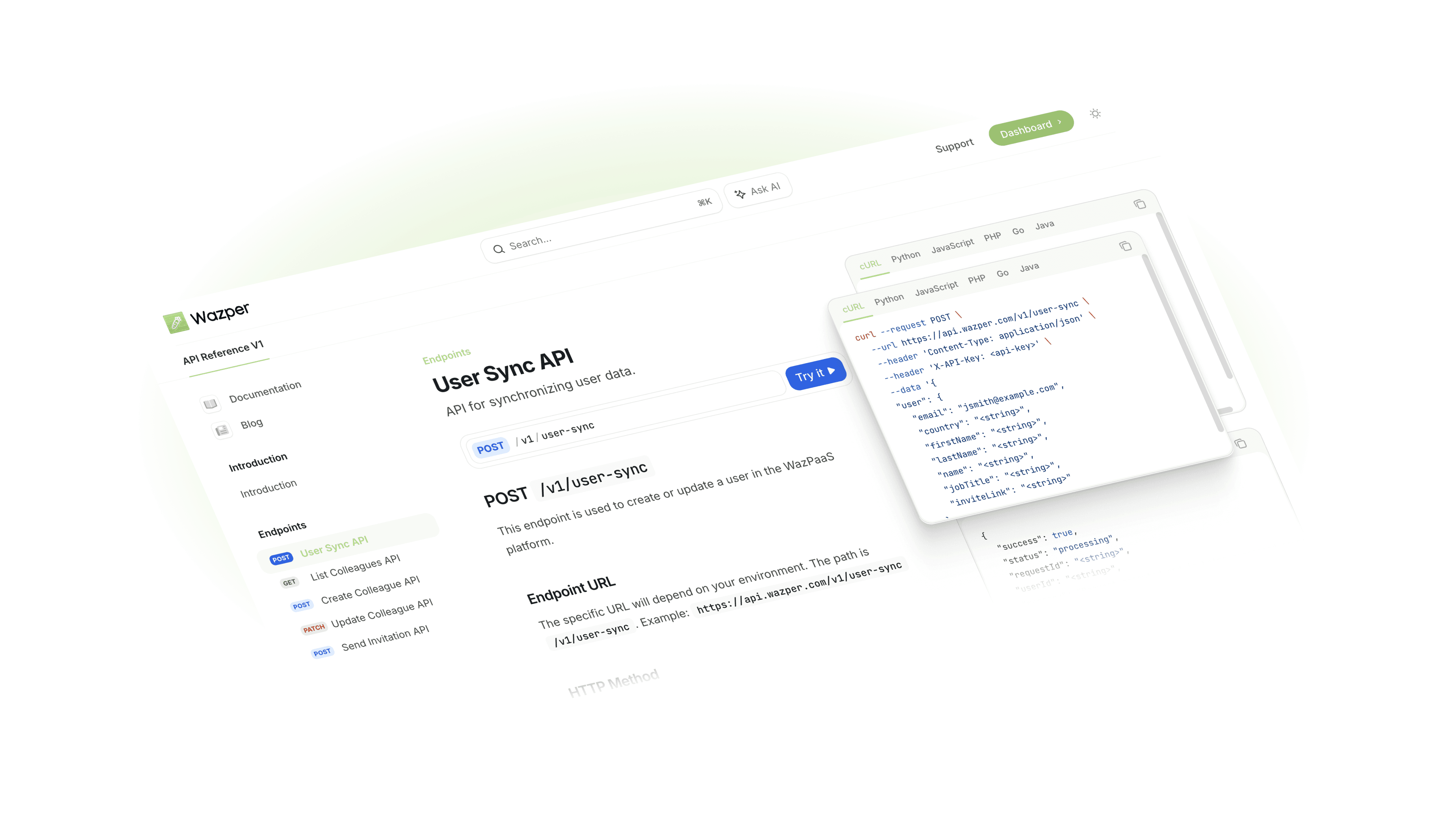 Wazper API documentation and customization interface