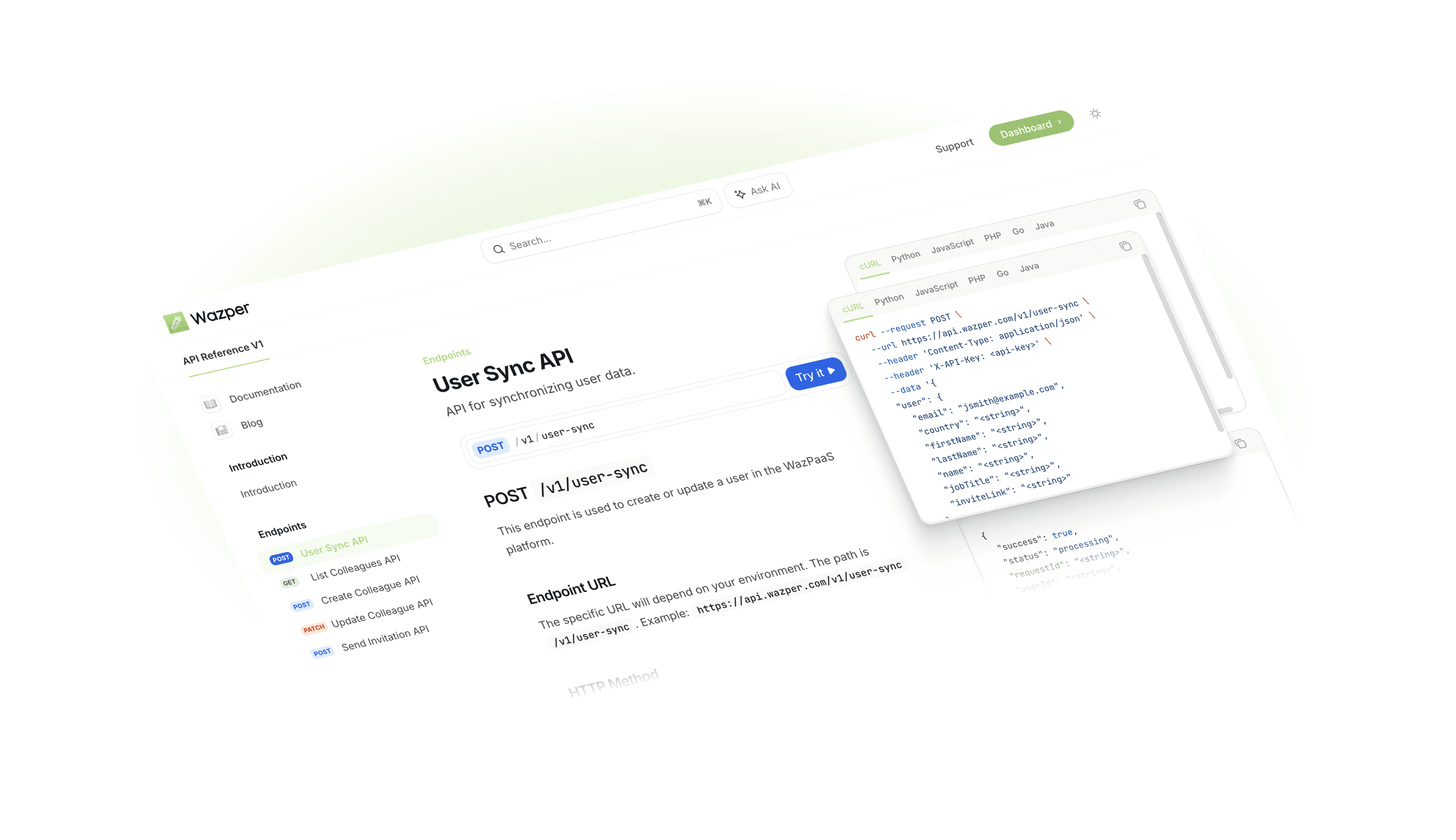 Wazper API documentation and customization interface